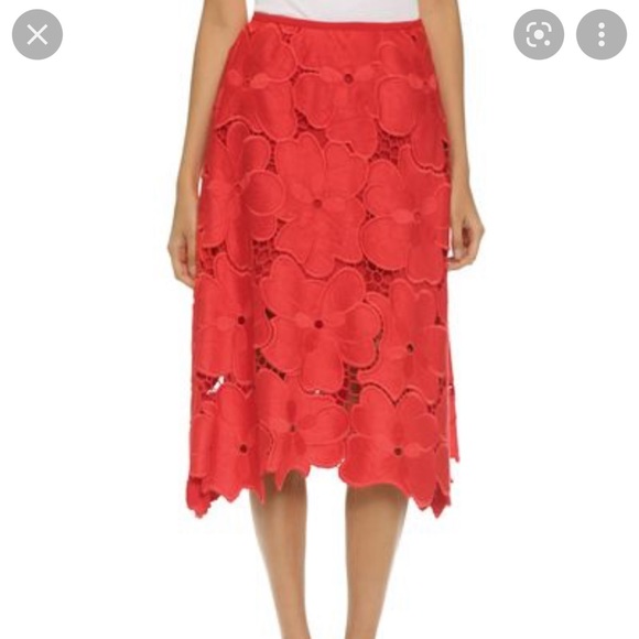 Cynthia Rowley Oversized Floral Lace Red Midi Skirt - Picture 3 of 5